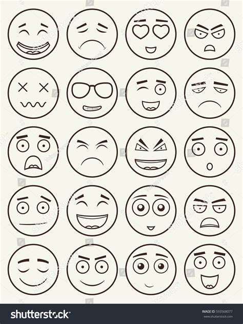 Set Outline Emoticons Emoji Isolated On Vector De Stock Libre De