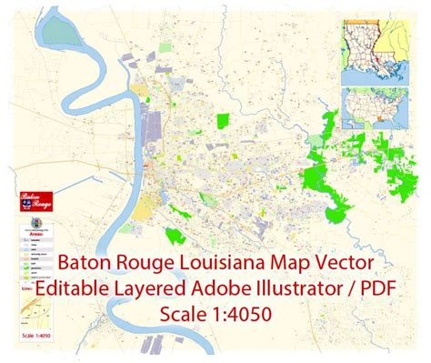 Baton Rouge PDF Map Vector Exact City Plan Louisiana detailed Street ...