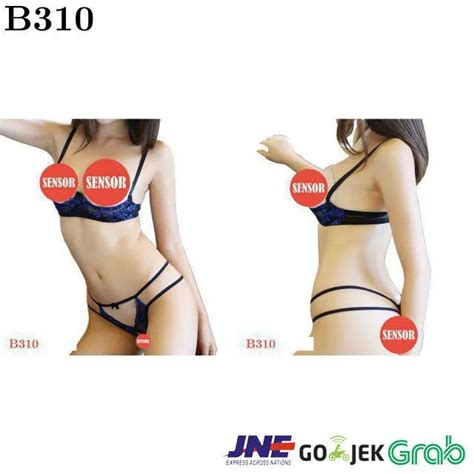 B Bikini Bra Set Hitam Transparan Bordir Bunga Biru Bra Kawat