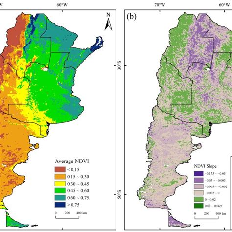 A Average NDVI B NDVI Trend In Argentina From 1982 To 2015