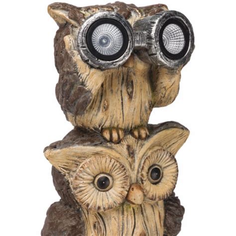 Alpine 25 In H Solar 3 Owl Statue With LED Binoculars QWR1064SLR 1