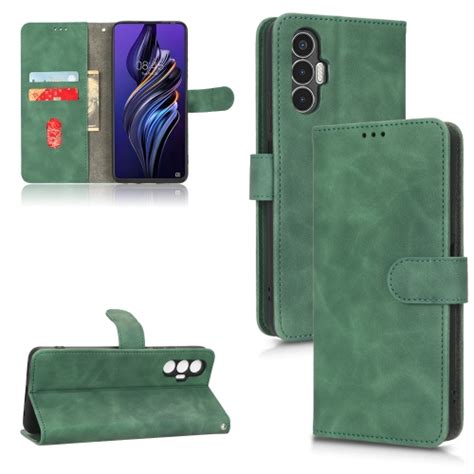 สำหรบ Tecno Pova 3 Skin Feel Magnetic Flip Leather Phone Case สเขยว