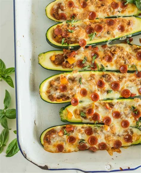 Pizza Stuffed Zucchini Boats Low Carb Pizza Stuffed Zucchini Boats