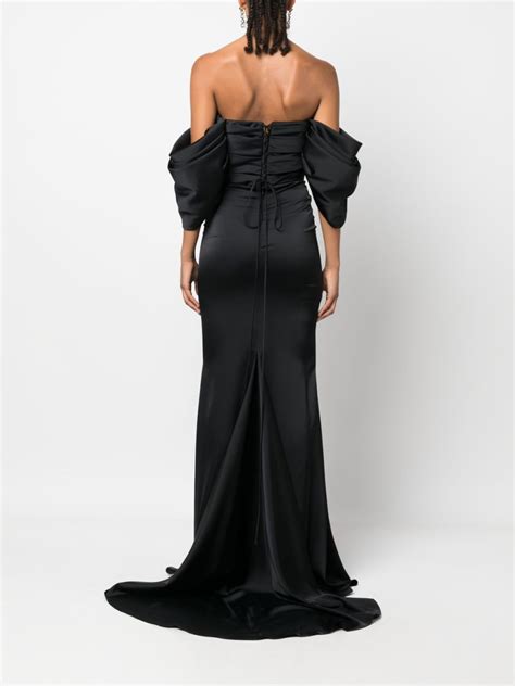 Ana Radu Off Shoulder Ruched Maxi Dress Black Farfetch Uk