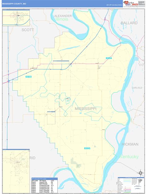 Mississippi County Mo Zip Code Wall Map Basic Style By Marketmaps