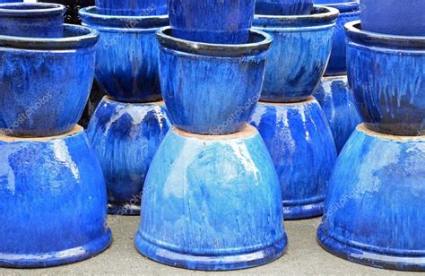 Blue glazed ceramic pots Stock Photo by ©montana 71915695