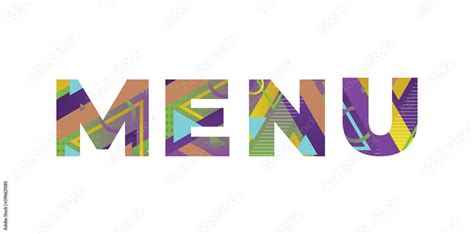 Menu Concept Retro Colorful Word Art Illustration Stock Vector | Adobe ...