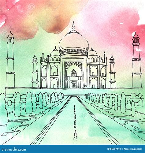 Drawing Of The Taj Mahal Agra India Stock Illustration Illustration