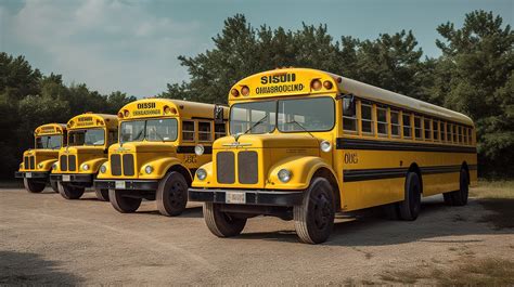 Fondo Grupo De Autobuses Escolares Estacionados Uno Al Lado Del Otro