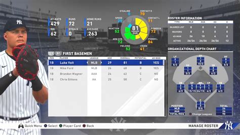 MLB The Show 20 New York Yankees Manage Roster Overview MLB Levels