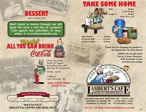 Menu at Lambert's Cafe, Foley