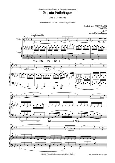 Beethoven Op Sonata Path Tique Nd Mvt Violin Classical Sheet Music