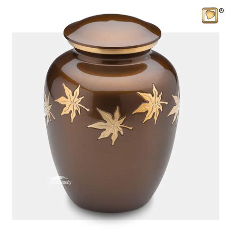 Brown Metal Urn With Gold Leaves Montreal Cremation Urns