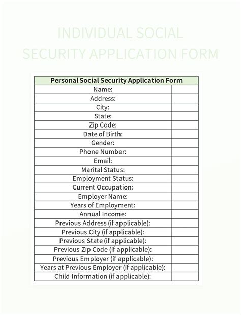 Individual Social Security Application Form Excel Template And Google Sheets File For Free ...