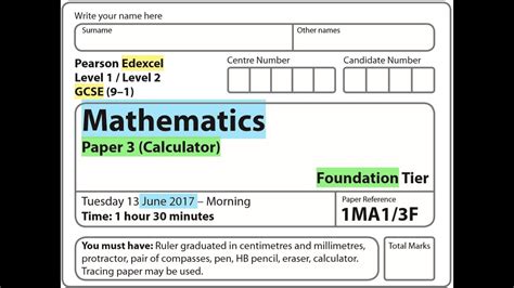 Entire Edexcel GCSE Maths Paper 3 Calculator Summer 2017