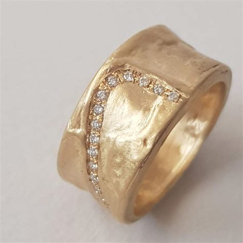 18K Gold Diamonds Band Ring Cigar Band Ring Wide Gold Band Etsy