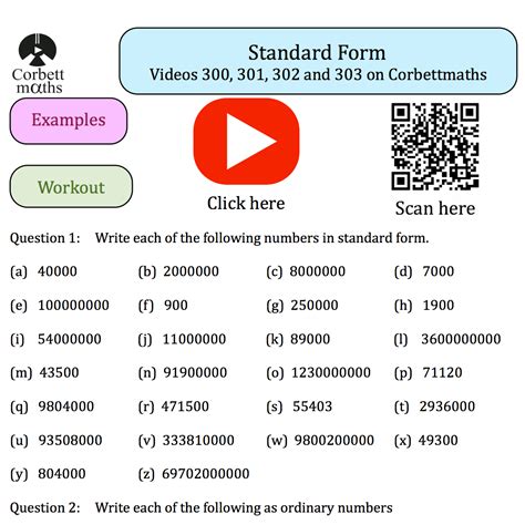 Standard Form Textbook Exercise Corbettmaths Worksheets Library