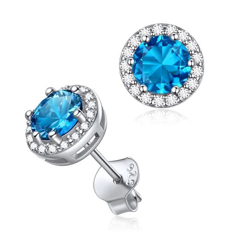 Chicsilver Round Birthstone Stud Earrings For Women Sterling Silver