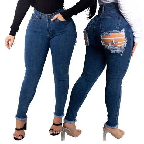 Sexy Dos Trou Cul Bout à Bout Déchiré Jean Pour Femmes Taille Haute