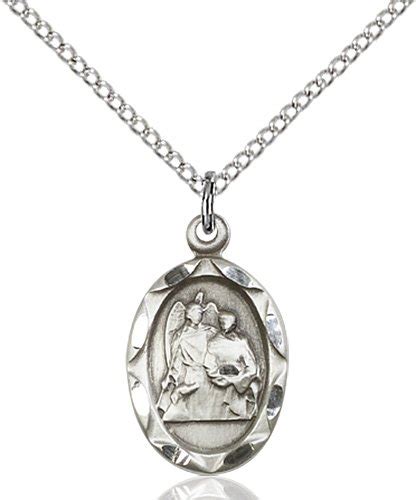 St Raphael Pendant - Sterling Chain - Long, - Catholic Saint Medals