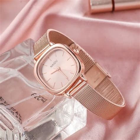 Fashion Ladies Quartz Watch Simple Ipg Alloy Gradient Color Temu