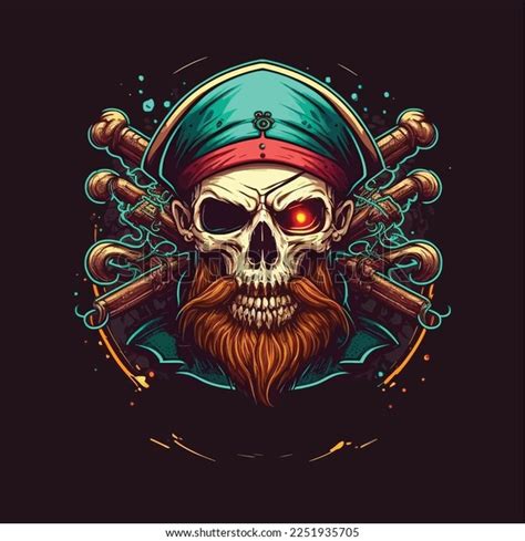 Pirate Skull Red Eye Have Beard Stock Vector Royalty Free 2251935705