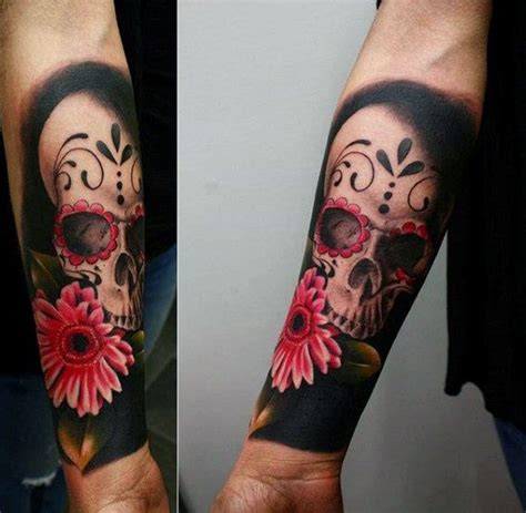 Realistic Sugar Skull Forearm Tattoo Sleeve For Gentlemen Skull Tattoo ...