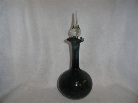 Vintage Blenko Charcoal Crackle Glass Decanter With Stopper Etsy