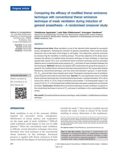 (PDF) Comparing the efficacy of modified thenar eminence technique with ...