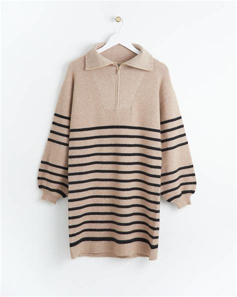 Breton Stripe Camel Knitted Jumper Dress Oliver Bonas Wishupon