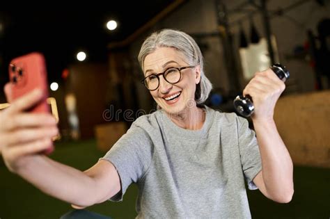 Appealing Merry Mature Woman In Sportswear Stock Image Image Of