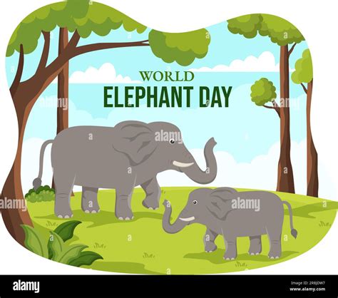 World Elephant Day Vector Illustration On 12 August With Elephants