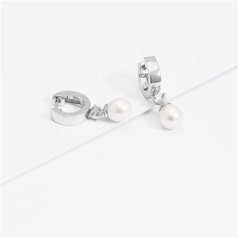 Sterling Silver Zirconia And Freshwater Pearl Huggie Earrings Simon