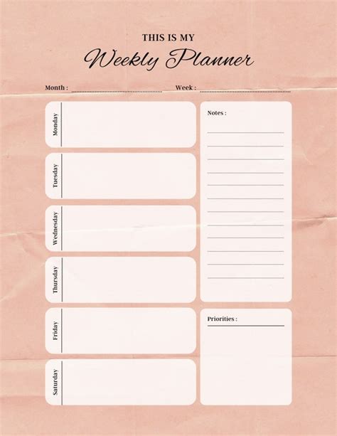 Weekly Planner Template - Etsy