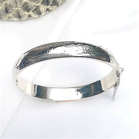 Sterling Silver Wide Engraved Clip Hinged Bangle Bracelet Etsy