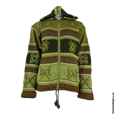 Embroidered Fleece Lined Hooded Jacket Green Medium Festival