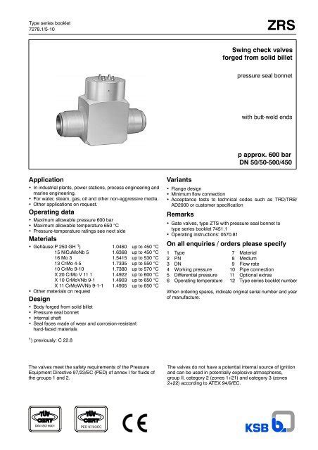 KSB ZRS High Pressure Check Valve