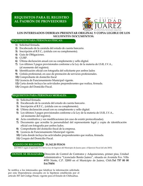 requisitos para el registro al padrón de proveedores