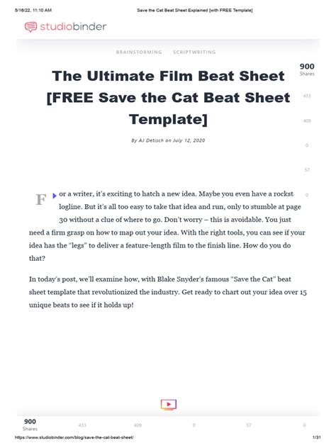 Save The Cat Beat Sheet Explained With Free Template Pdf