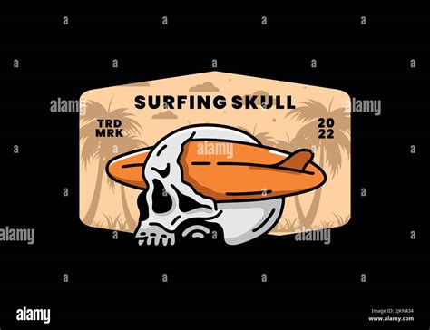 Illustration Design Of A Surfboard Piercing The Skull Stock Vector