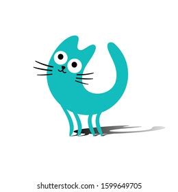 Cute Funny Blue Cat Illustration Stock Vector (Royalty Free) 1599649705 ...