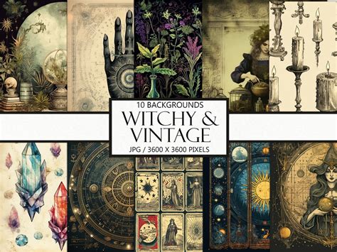 Vintage Witchy Backgrounds, Antique Scrapbook, Junk Journal Paper ...