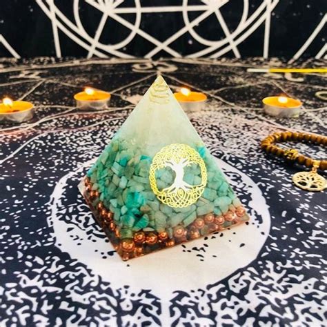 Tree Of Life Orgonite Pyramid With Amazonite Orgone Pyramids