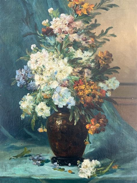 Proantic Eugene Henri Cauchois Huile Sur Toile Bouquet De Fleurs Natu