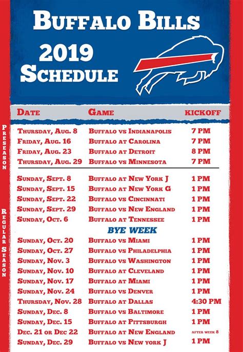 2020 Buffalo Bills Season Printable Example Calendar Printable Schedule