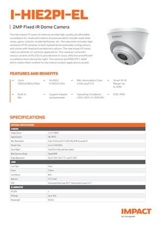 Impact Mp Ip Camera I Hie Pi El At Piece Honeywell Ip Dome