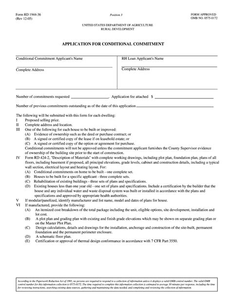 Application For Conditional Commitment USDA Service Center Forms Sc