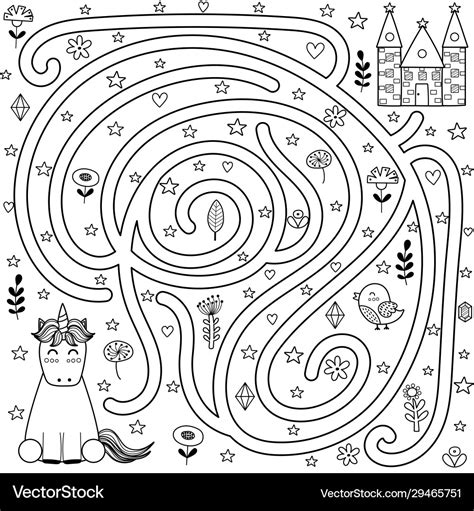 Black And White Maze Game And Coloring Page Vector Image