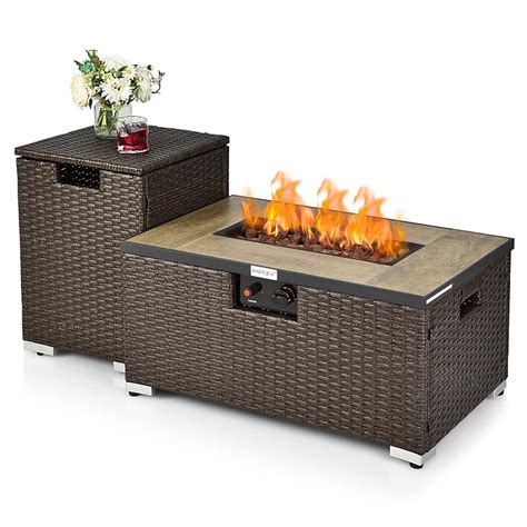 Inch Wide Propane Rattan Fire Pit Table With Side Table Tank Fire