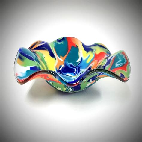 Rainbow Glass Wave Bowl Fused Glass Art Fruit Bowl Colorful Abstract Table Decor Unique